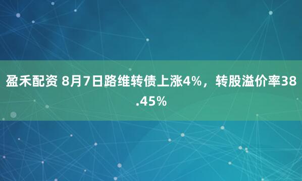 盈禾配资 8月7日路维转债上涨4%，转股溢价率38.45%